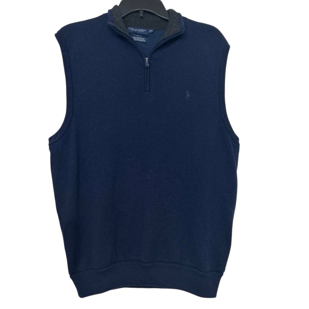 Polo Golf Ralph Lauren Merino Wool Lined Quarter Zip Sweater Vest Navy Preppy  L
